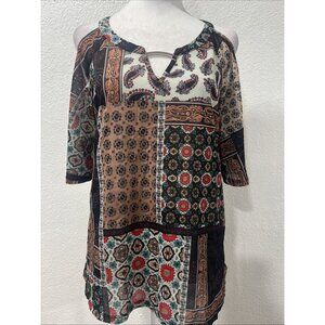Naïf Women’s Paisley Tasseled Tops Size L Cold Shoulder Short Sleeves